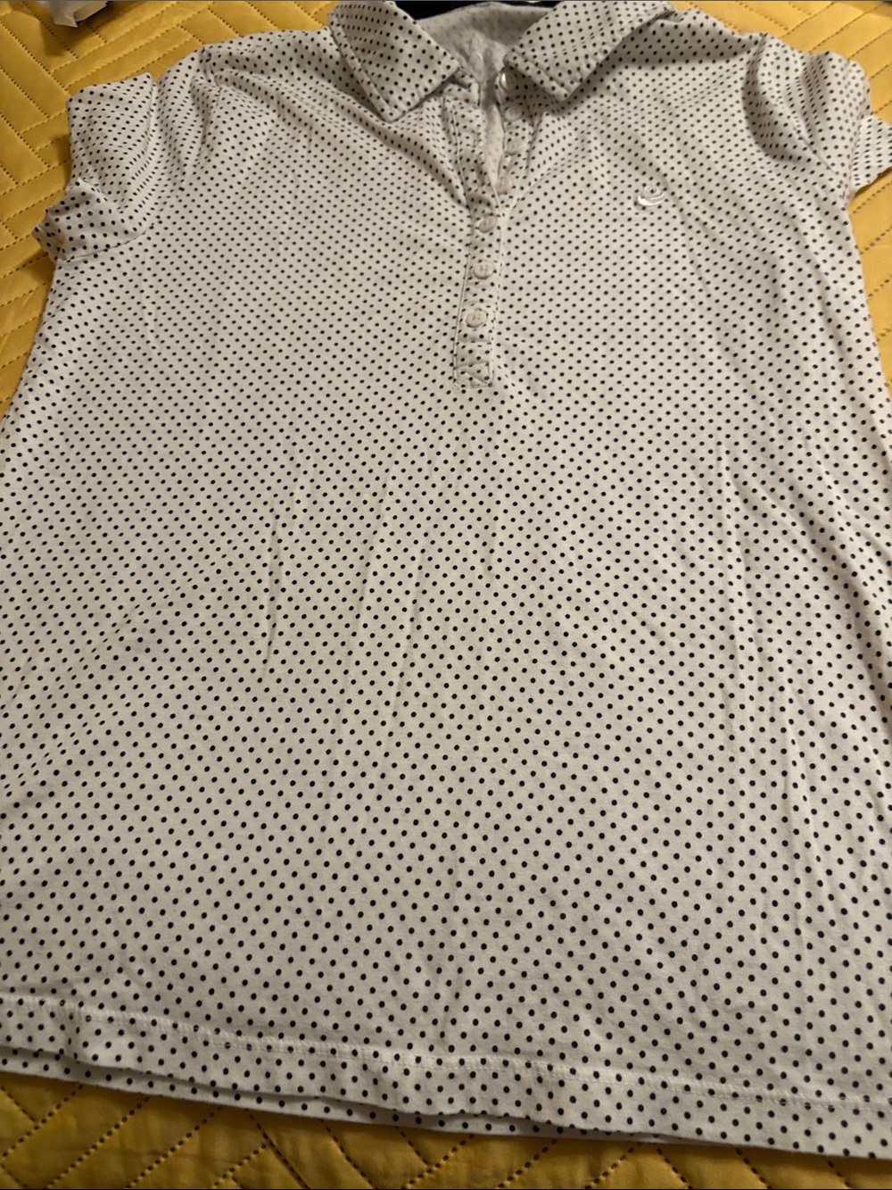 Gloria Vanderbilt White Polo with Black Dot Print